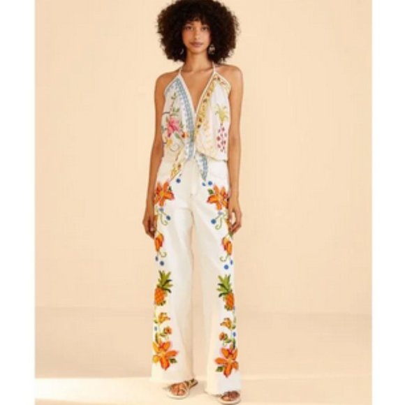 FARM RIO Embroidered Floral Twill Pants Size S NWT - Picture 3 of 14